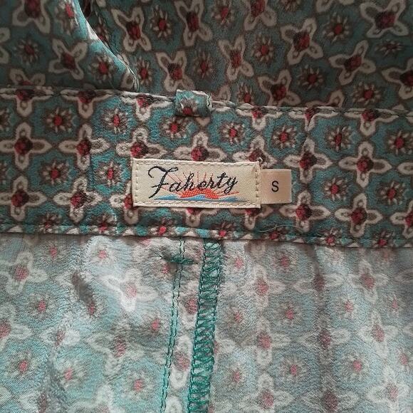 Faherty 100% Silk Wide Leg Crop Pants Boho Print Size S - Picture 3 of 4